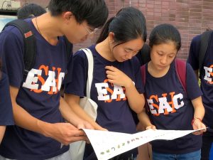 Students reading the calendar of farming for growing vegetables in Hong Kong all year round. . 同學仔細閱讀香港常年種植蔬菜的日曆。